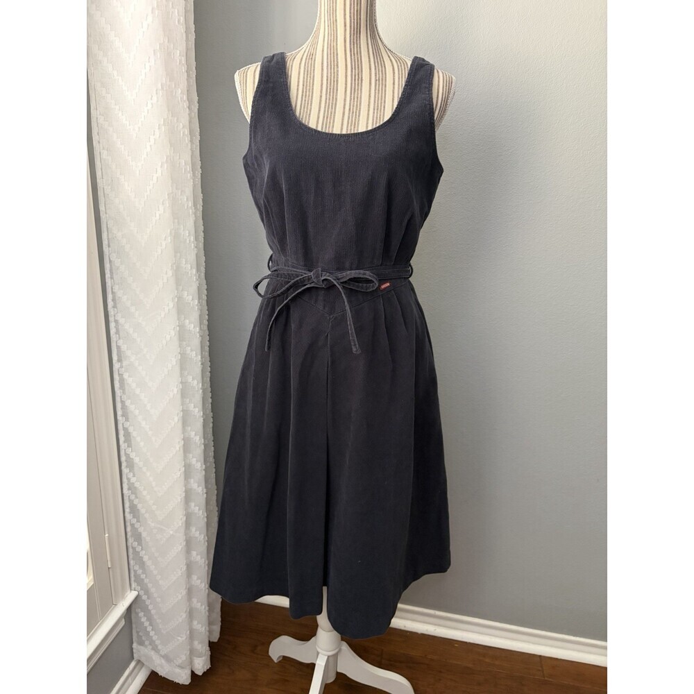 VTG Sasson Corduroy BELTED DRESS 10/11 Navy Button Sleeveless Pockets Fits 6/8